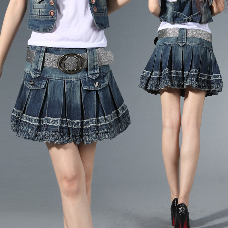 Denim skirts women 2019 spring and autumn cowboy skirt Pleated skirt A word skirt summer hole Denim skirt Pompous skirtin the Women's clothing/Boutique , Skirts category - from Buy2taobao.com to provide professional Taobao agent buy service