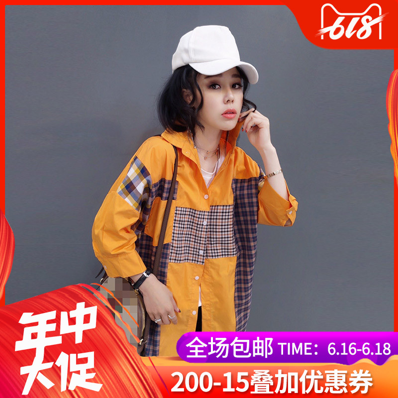 欧洲站女装2019新款欧货潮韩版时尚拼接上衣休闲宽松格子衬衫洋气在类目 女装/女士精品, 衬衫中 - 来自Buy2taobao.com提供专业的淘宝代购服务