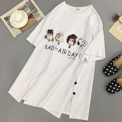 短袖t恤女2020年新款学生白色中长款春夏韩版大码宽松ins潮上衣服