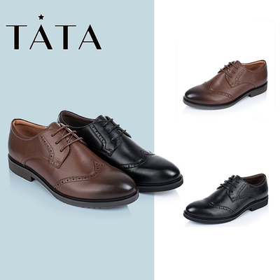 TATA/他她秋季牛皮英伦雕花商务绑带男皮鞋F6N21CM6