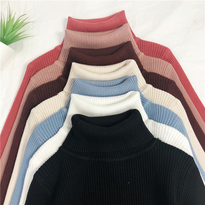 秋冬季新款韩版高领长袖针织衫女纯色修身糖果色毛衣百搭打底衫潮