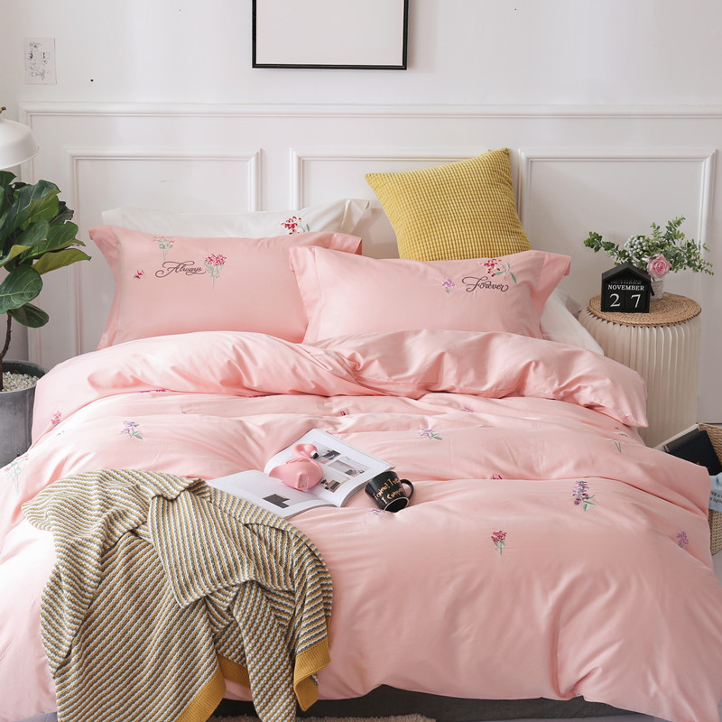 The bed Cotton Four piece suit pure cotton Pink white Embroidery Pastoral wind sheet Double Quilt cover 4 sets beddingin the Bedclothes , Bedding Sets/Family of four/Multiple sets of category - from Buy2taobao.com to provide professional Taobao agent buy service