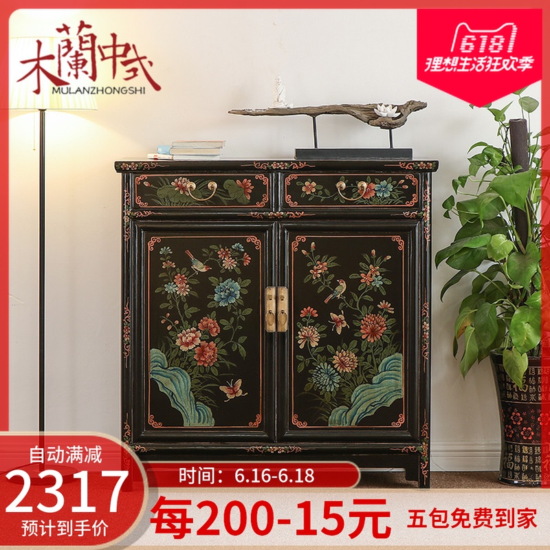 新中式实木鞋柜对开门彩绘做旧客厅玄关储物柜新古典餐边柜可定制在类目 住宅家具, 柜类, 鞋柜中 - 来自Buy2taobao.com提供专业的淘宝代购服务
