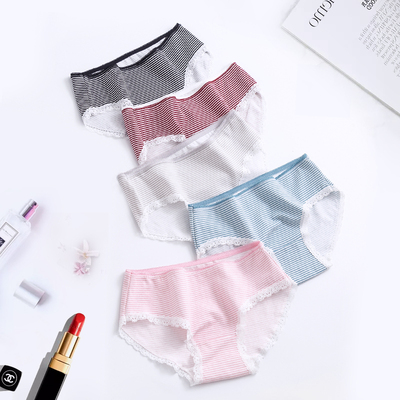 女士内裤女纯棉抗菌蕾丝内裤性感全棉中腰少女三角裤日系透气底裤