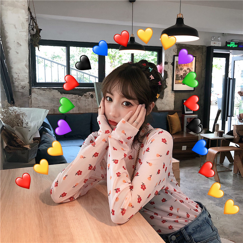 新款泫雅风网纱衣女夏韩版印花打底衫网纱碎花上衣修身内搭薄款在类目 女装/女士精品, T恤中 - 来自Buy2taobao.com提供专业的淘宝代购服务