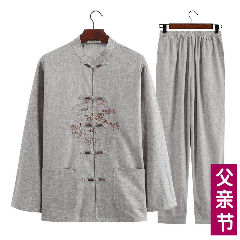 dad Long sleeve Tang costume Flax suit the elderly Chinese style grandpa summer Middle and old age men's wear Hanfu 50 year 60in the Men's clothing, National costume category - from Buy2taobao.com to provide professional Taobao agent buy service