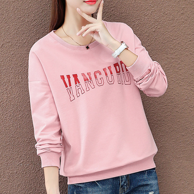 圆领无帽薄款卫衣女宽松韩版初春秋装2019年新款女士外穿长袖上衣