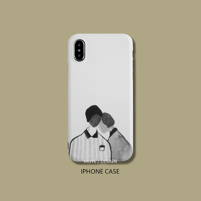 牧野原创黑白插画情侣款苹果X手机壳iPhone7/8plus/XS/MAX/XR硅胶