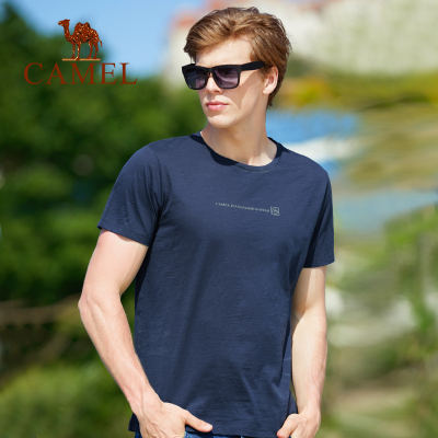 骆驼男装 2018夏季新款男士纯色t恤纯棉休闲圆领短袖宽松竹节棉潮