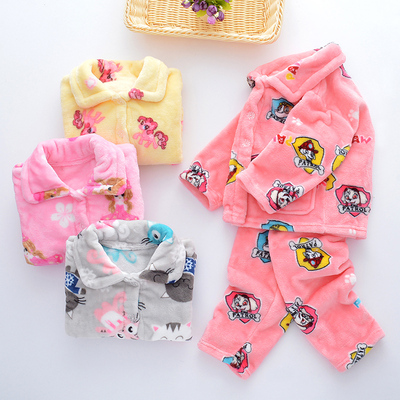 儿童睡衣法兰绒秋冬季长袖套装1-3-5-7-9岁女童男孩子卡通家居服