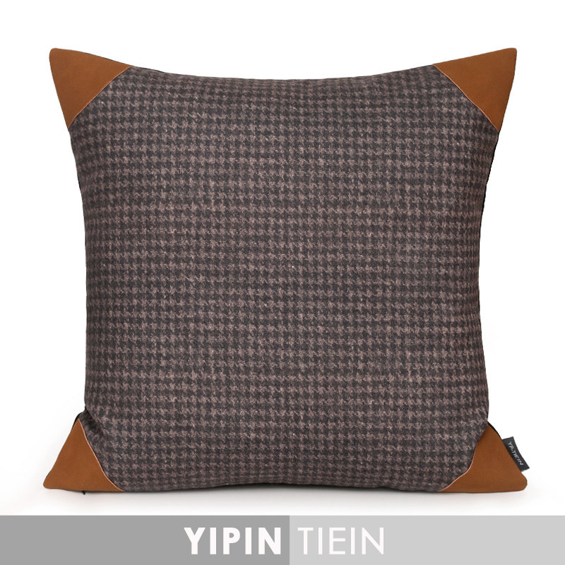 藝品|咖色四角拼皮抱枕|現代新中式簡約時尚風格樣板間沙發瀾品在類目 居家布藝, 靠墊/抱枕中 - 來自Buy2taobao.com提供專業的淘寶代購服務