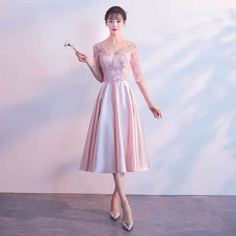 粉色伴娘服中长款2019春季新款韩版伴娘团礼服姐妹裙修身晚礼服女|ruв категории Женская одежда, Cвадебные платья, платье/вечернее платье - от Buy2taobao.com для оказания профессиональной услуги покупки агента Taobao