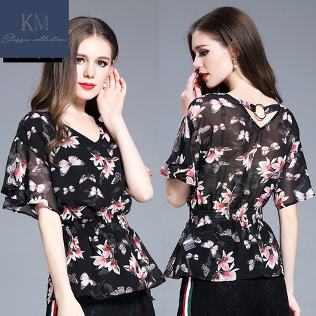 KM Summer woman 2019 new pattern Women's wear back Hoop butterfly printing Chiffon shirt Chiffon Women's wear jacketin the Women's clothing/Boutique , Lace shirt/Chiffon shirt category - from Buy2taobao.com to provide professional Taobao agent buy service