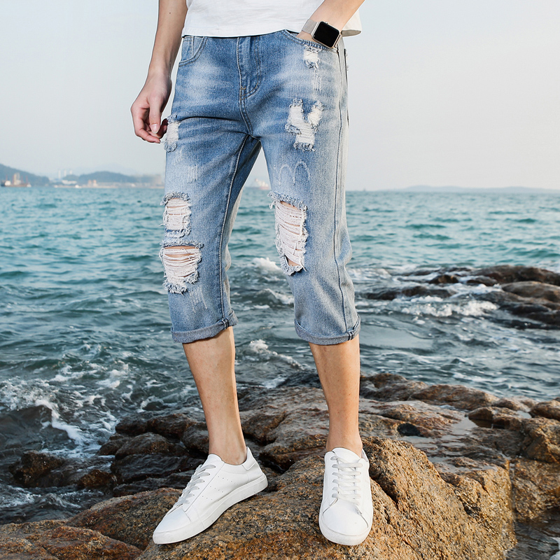 Spring and summer hole man Seventh Jeans Korean Edition Trend Straight Self-cultivation Schoolboy Beggar Pants 7 pantsin the Men's clothing, Jeans category - from Buy2taobao.com to provide professional Taobao agent buy service