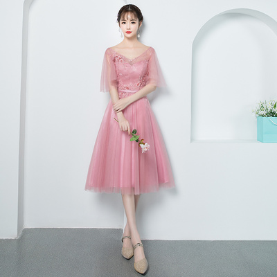 豆沙色伴娘服女2018新款韓版婚禮閨蜜裝姐妹團中長款修身晚禮服冬在類目 女裝/女士精品, 婚紗/旗袍/禮服, 禮服/晚裝中 - 來自Buy2taobao.com提供專業的淘寶代購服務