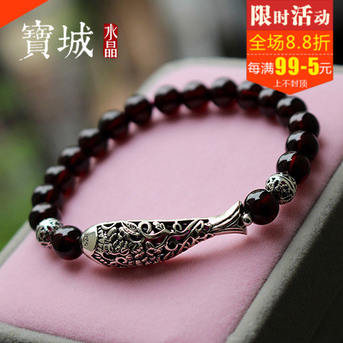 天然酒紅石榴石水晶手鏈女單圈s925純銀小魚泰銀配件 送女友禮物在類目 飾品/流行首飾/時尚飾品新, 手鍊中 - 來自Buy2taobao.com提供專業的淘寶代購服務