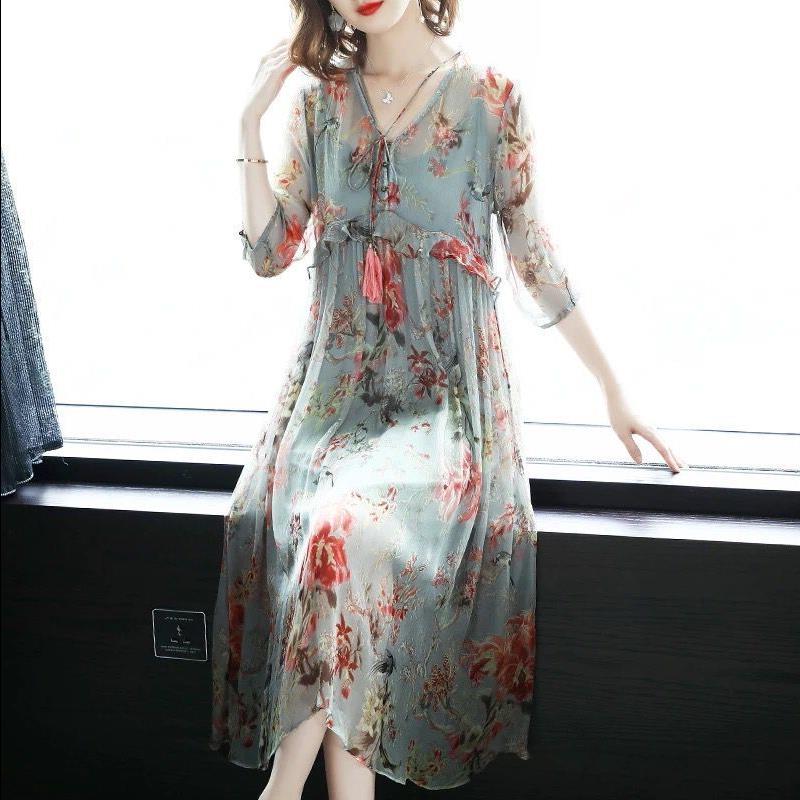 Silk like Dress 2019 new pattern Women's wear Ladies temperament tender Ultra cents Mid length version skirtin the Women's clothing/Boutique , Costume/National costume/Stage costumes , Costume/Chinese clothing , Skirt category - from Buy2taobao.com to provide professional Taobao agent buy service