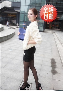 2013新款羽绒服短款韩版修身兔毛拼接短袖羽绒服女羽绒服品牌新款
