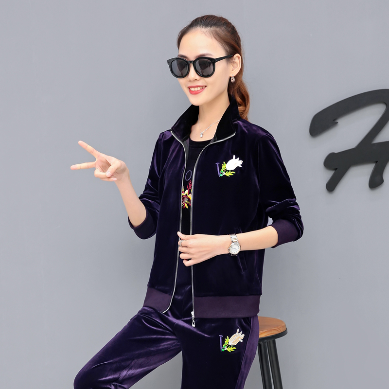 Spring new pattern Women's wear Jinsirong Embroidery Stand collar Long sleeve Cardigan trousers leisure time motion suit Versatile Threein the Women's clothing/Boutique , Set/Student uniforms/Work uniforms , Leisure sports suit category - from Buy2taobao.com to provide professional Taobao agent buy service