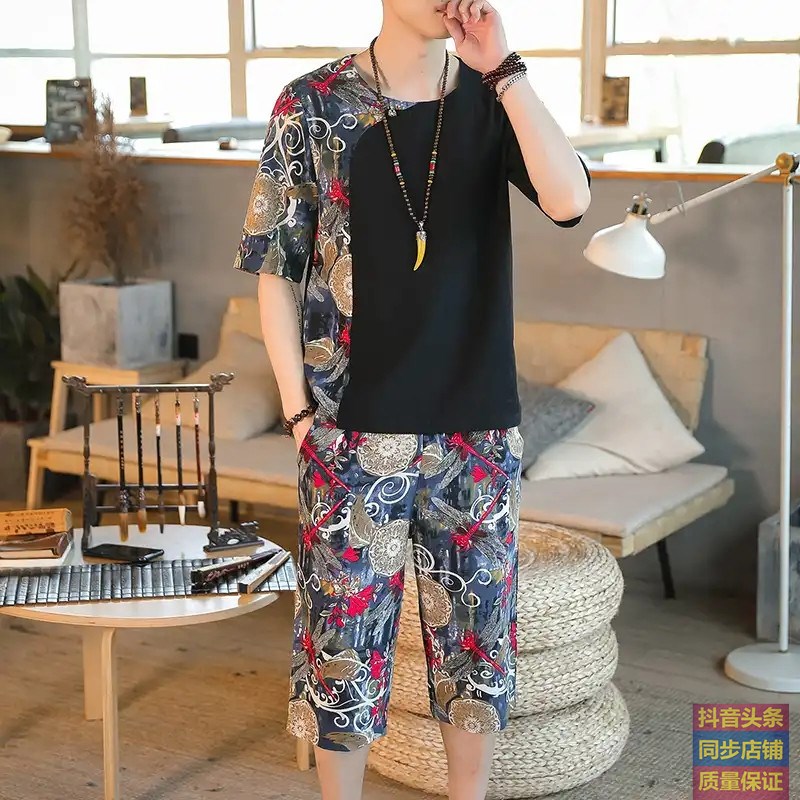 木槿美伊中國風夏季漢服套裝T恤短褲唐裝倆件套雲水閣服飾專營店在類目 男裝, 民族服裝中 - 來自Buy2taobao.com提供專業的淘寶代購服務