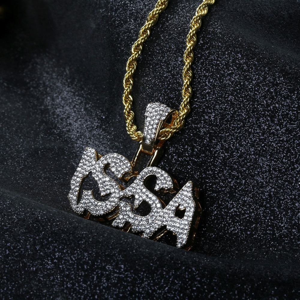 2019 Europe and America Big letter Hip hop Necklace zircon man Pendant Boyfriend A birthday presentin the Accessories/Fashion Jewelry, Pendant/Pendant category - from Buy2taobao.com to provide professional Taobao agent buy service