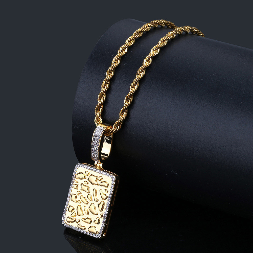 2019 new pattern Hip hop man Gold bullion Gold Rectangular pendant hiphop Micro Pave CZ Tide necklacein the Accessories/Fashion Jewelry, Pendant/Pendant category - from Buy2taobao.com to provide professional Taobao agent buy service
