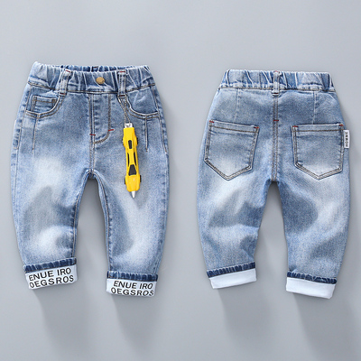 男童牛仔裤2019春装新款翻遍小脚牛仔长裤童装韩版小童休闲裤子