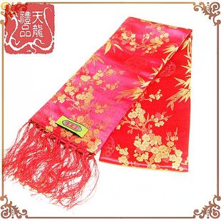  出国礼品 中国特色 商务礼品 云锦 围巾 礼盒 红色 花纹随机