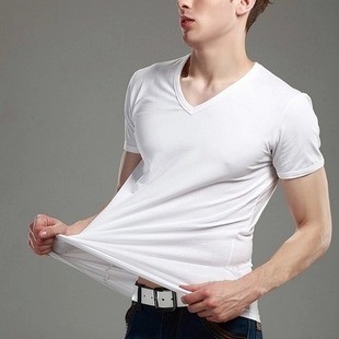 Short sleeved T-shirt Tight fitting V. pure cotton Solid Self cultivation Youth Pure white Schoolboy Base coat Large men's wear summerin the Men's clothing, T-shirt category - from Buy2taobao.com to provide professional Taobao agent buy service