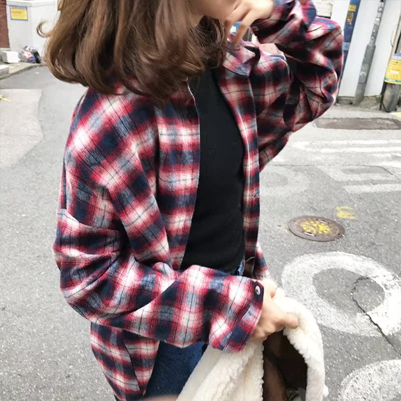 格子衬衫女复古港味宽松学生韩版原宿风学院外套bf风开学季上衣秋|ruв категории Женская одежда, рубашка - от Buy2taobao.com для оказания профессиональной услуги покупки агента Taobao