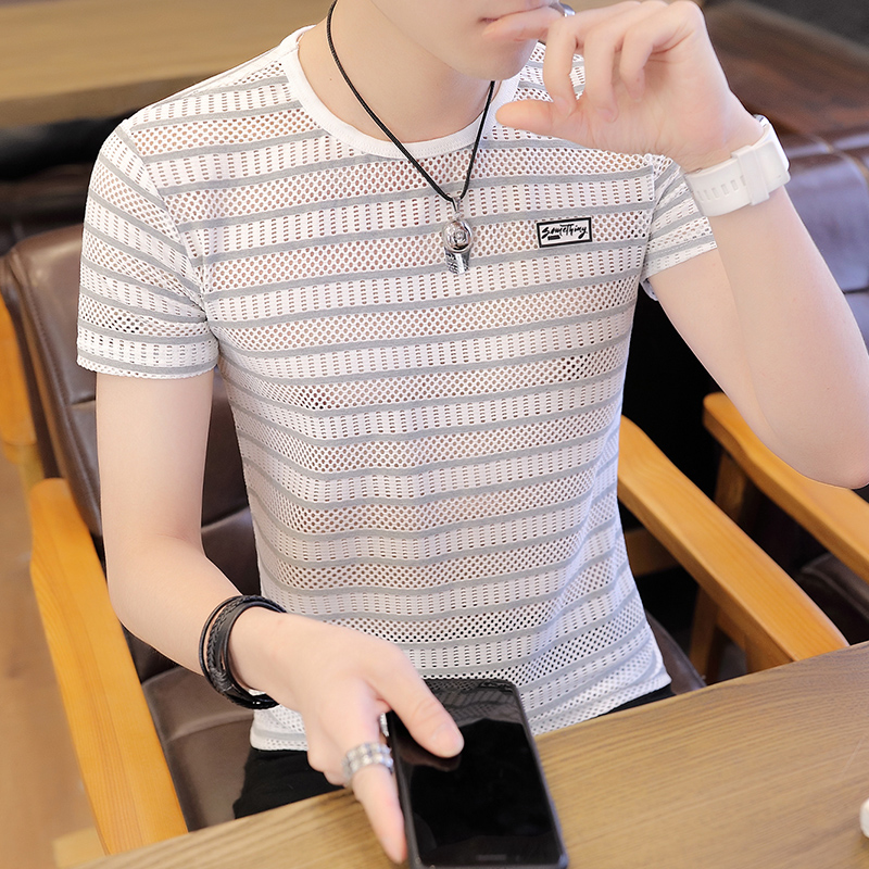summer new pattern man Short sleeved T-shirt Korean Edition Self cultivation T-shirts Hollow half sleeve T-shirt summer Thin section Borneol jacketin the Men's clothing, T-shirt category - from Buy2taobao.com to provide professional Taobao agent buy service