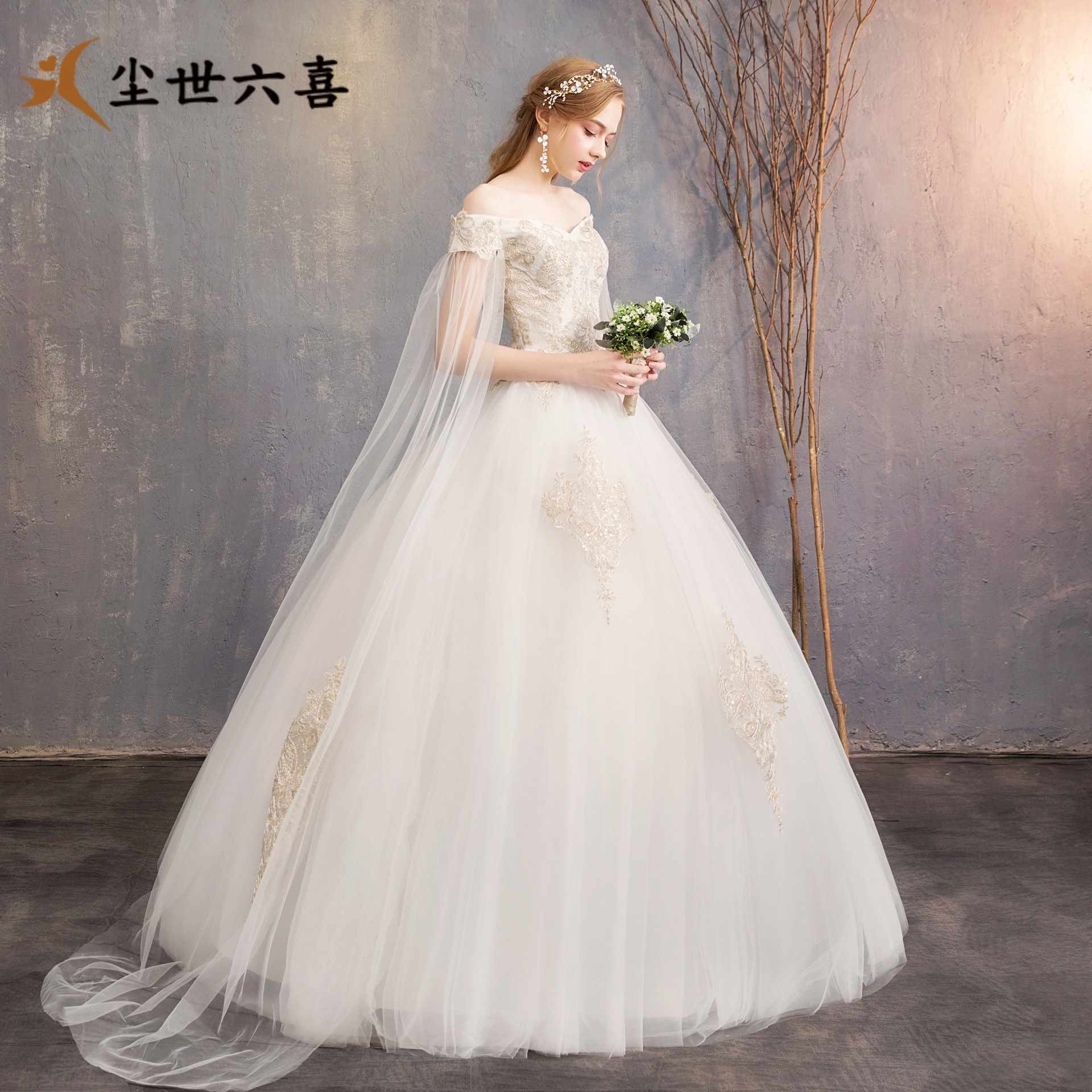 2019 Wedding dress Large Bandage Off Shoulder Ribbon bride marry Studio court Wedding dressin the Women's clothing/Boutique , Wedding/Cheongsam/Formal dress , Wedding category - from Buy2taobao.com to provide professional Taobao agent buy service