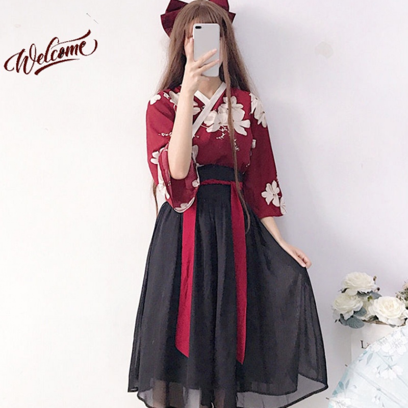 2019春夏新款少女花间谣古风汉服汉元素改良交领中国风半身裙套装|msdalam kategori mod main/animasi/Zhou Bian/cos/permainan papan, 二次元古风服装, 古风套装 - dari Buy2taobao.com untuk memberikan perkhidmatan ejen Taobao profesional membeli