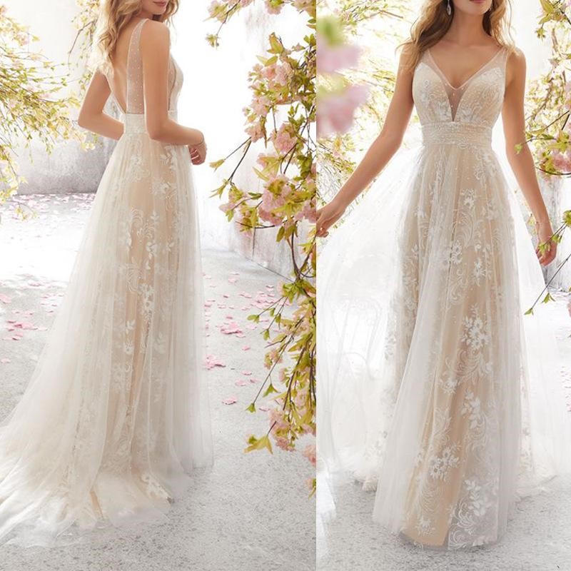 2019 Explosive money Trill Net Red longuette Europe and America wish Amazon Explosive money Lace Sleeveless full dress sexyin the Women's clothing/Boutique , Wedding/Cheongsam/Formal dress , Wedding category - from Buy2taobao.com to provide professional Taobao agent buy service