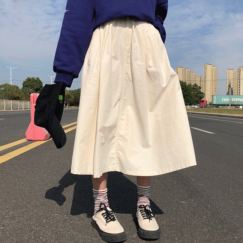 复古休闲百搭半身裙女秋季新款高腰显瘦百搭松紧腰中长裙学生潮在类目 女装/女士精品, 半身裙中 - 来自Buy2taobao.com提供专业的淘宝代购服务