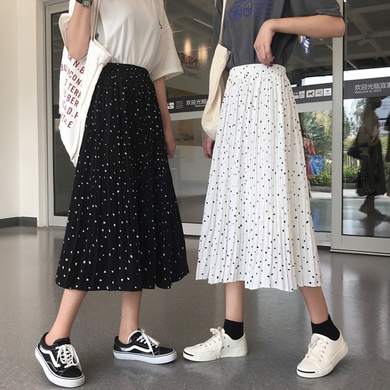 夏季2019新款韩版高腰百褶裙百搭半身裙波点中长款A字裙女装裙子在类目 女装/女士精品, 半身裙中 - 来自Buy2taobao.com提供专业的淘宝代购服务