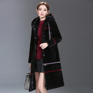 2016新款韩版羊剪绒大衣女长款大码加厚连帽