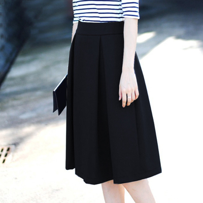 春秋季黑色a字裙半身裙女装夏季裙子 高腰中长