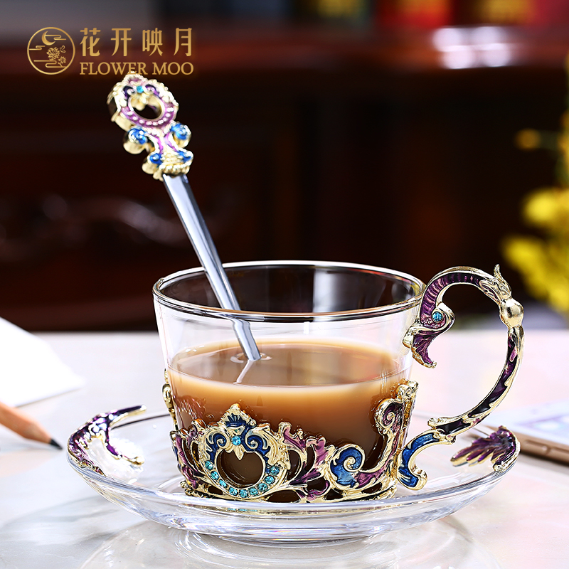 花开映月珐琅彩咖啡杯套装 欧式下午茶简约家用水晶玻璃水杯在类目 餐饮具, 咖啡器具, 咖啡杯中 - 来自Buy2taobao.com提供专业的淘宝代购服务