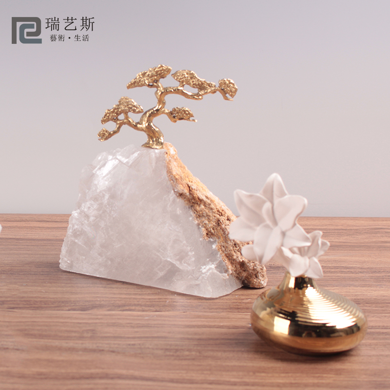 现代轻奢天然黄水晶假山摆件装饰酒店样板玄关摆件黄铜工艺新中式|ruв категории Украшения,ювелирные изделия, украшения - от Buy2taobao.com для оказания профессиональной услуги покупки агента Taobao