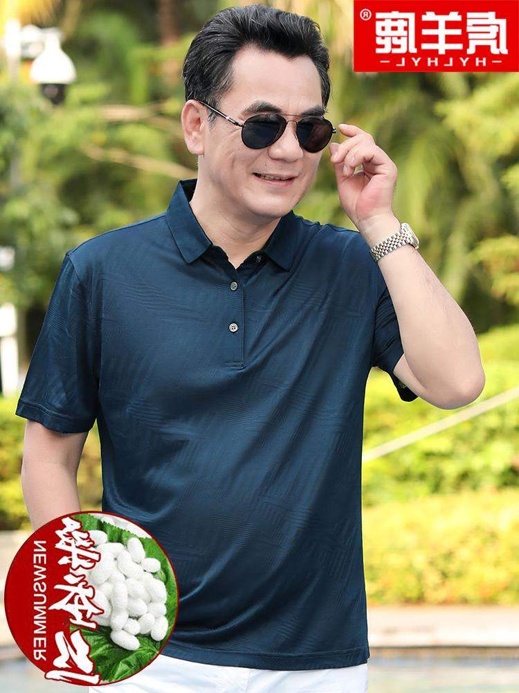 专柜热卖2019夏季新款桑蚕丝短袖t恤中年男士条纹polo衫翻领薄款在类目 男装, T恤中 - 来自Buy2taobao.com提供专业的淘宝代购服务