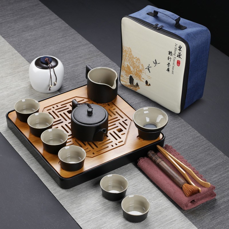 聚晟日式黑陶便携旅行茶具套装功夫茶具整套茶壶茶杯陶瓷茶具茶盘|msdalam kategori pinggan mangkuk, set teh, Kung Fu teh - dari Buy2taobao.com untuk memberikan perkhidmatan ejen Taobao profesional membeli
