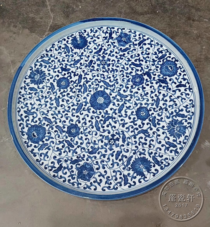 景德镇陶瓷大茶盘高档手绘青花缠枝莲大圆形茶盘直径46厘米|msdalam kategori pinggan mangkuk, set teh, dulang teh - dari Buy2taobao.com untuk memberikan perkhidmatan ejen Taobao profesional membeli