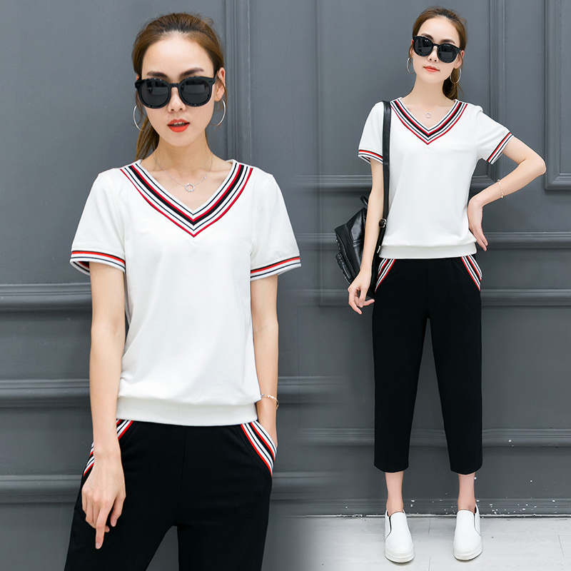 new pattern Women's wear Korean Edition Easy leisure time Athletic Wear suit Large Sweater fashion Two piece set 2019 summerin the Women's clothing/Boutique , Shirt category - from Buy2taobao.com to provide professional Taobao agent buy service