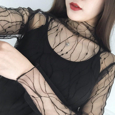 時尚半高領蕾絲打底衫2019洋氣小衫性感內搭長袖镂空網紗上衣女在類目 女裝/女士精品, 蕾絲衫/雪紡衫中 - 來自Buy2taobao.com提供專業的淘寶代購服務