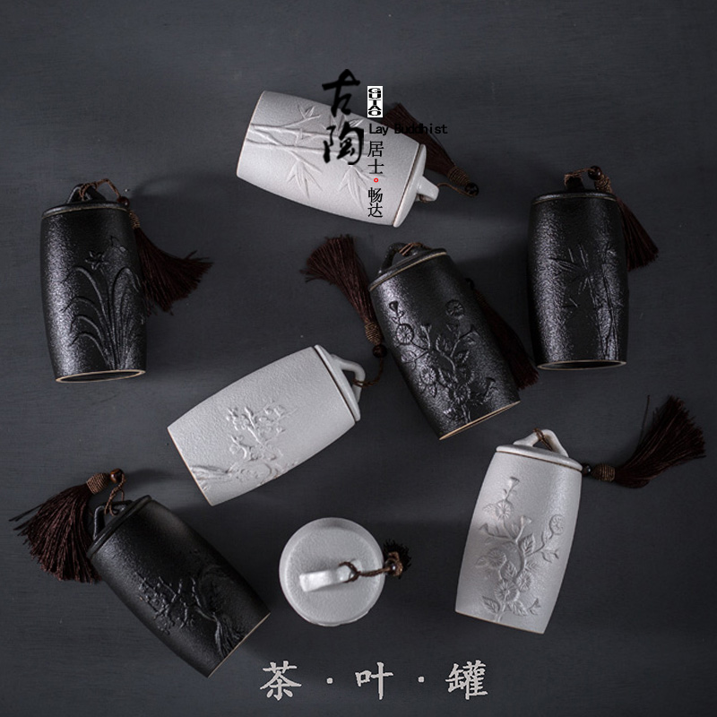粗陶黑陶茶叶罐大号陶瓷醒茶罐梅兰竹菊密封储蓄红茶普洱茶叶罐|msdalam kategori pinggan mangkuk, set teh, caddy teh - dari Buy2taobao.com untuk memberikan perkhidmatan ejen Taobao profesional membeli