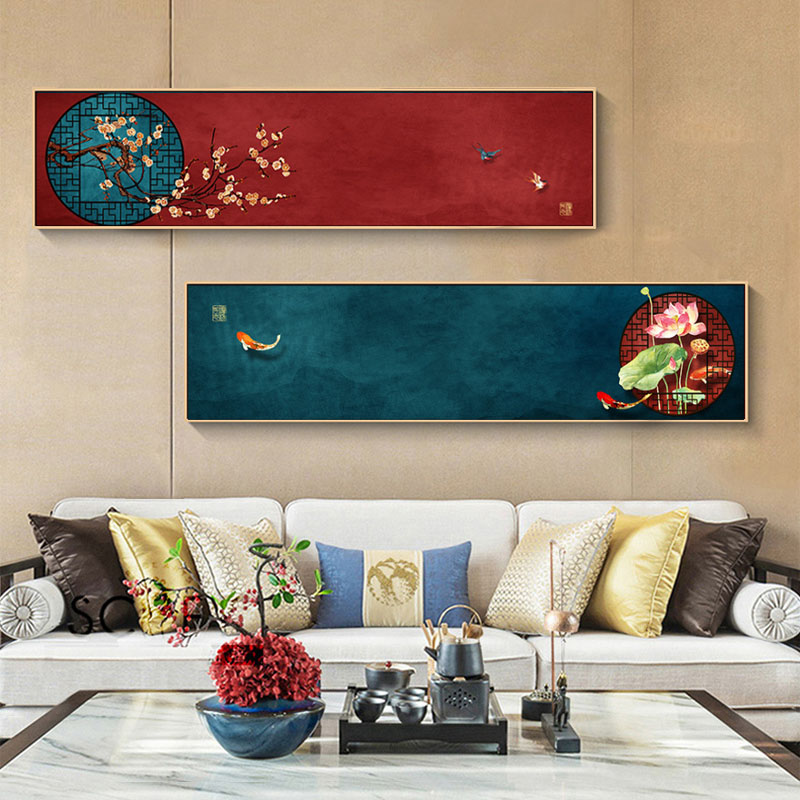 新中式墙面装饰挂画沙发客厅房间墙壁横幅餐厅壁画背景墙卧室床头|msdalam kategori Aksesori rumah, lukisan hiasan, lukisan hiasan moden - dari Buy2taobao.com untuk memberikan perkhidmatan ejen Taobao profesional membeli