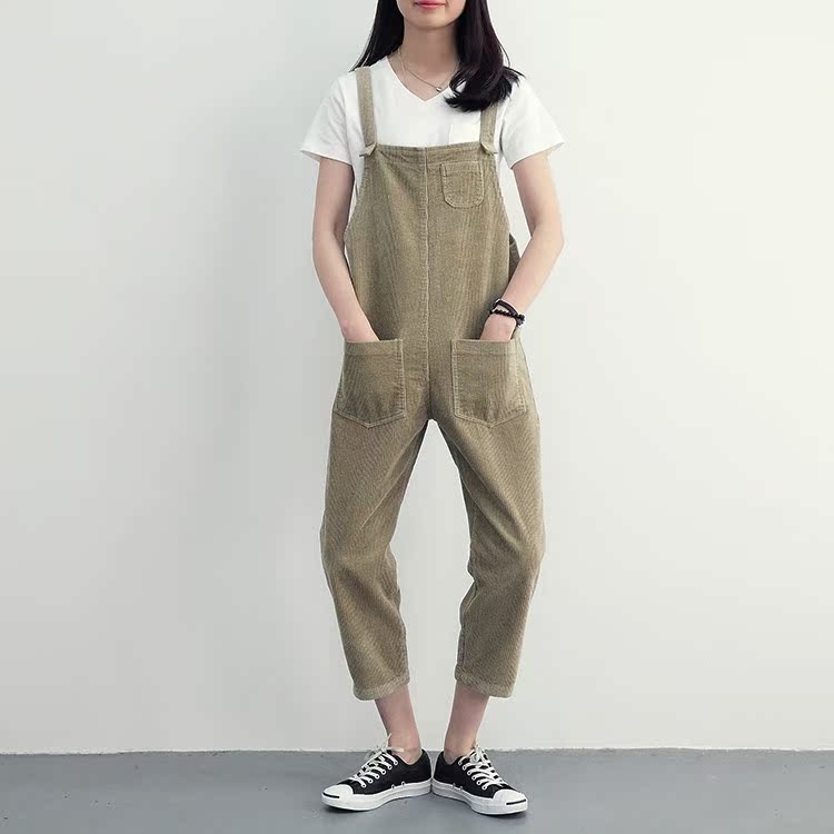 灯芯绒背带裤女春秋2018韩版宽松吊带bf学生长裤学院风新款可爱裤|msdalam kategori Butik wanita / wanita, seluar, seluar santai - dari Buy2taobao.com untuk memberikan perkhidmatan ejen Taobao profesional membeli
