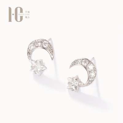 幸福魔方弦月耳钉女设计感小众耳环气质韩国个性简约百搭耳饰