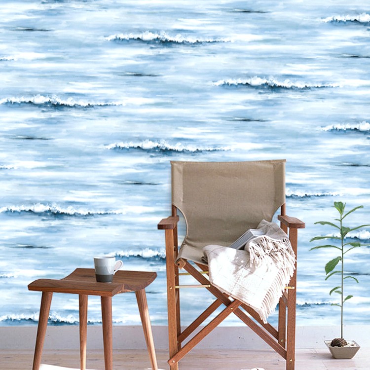 海浪蓝色艺术壁纸油画风格抽象现代背景墙纸浪花时尚卧室客厅防水|ruв категории награду материалов, обои, пвх обои - от Buy2taobao.com для оказания профессиональной услуги покупки агента Taobao